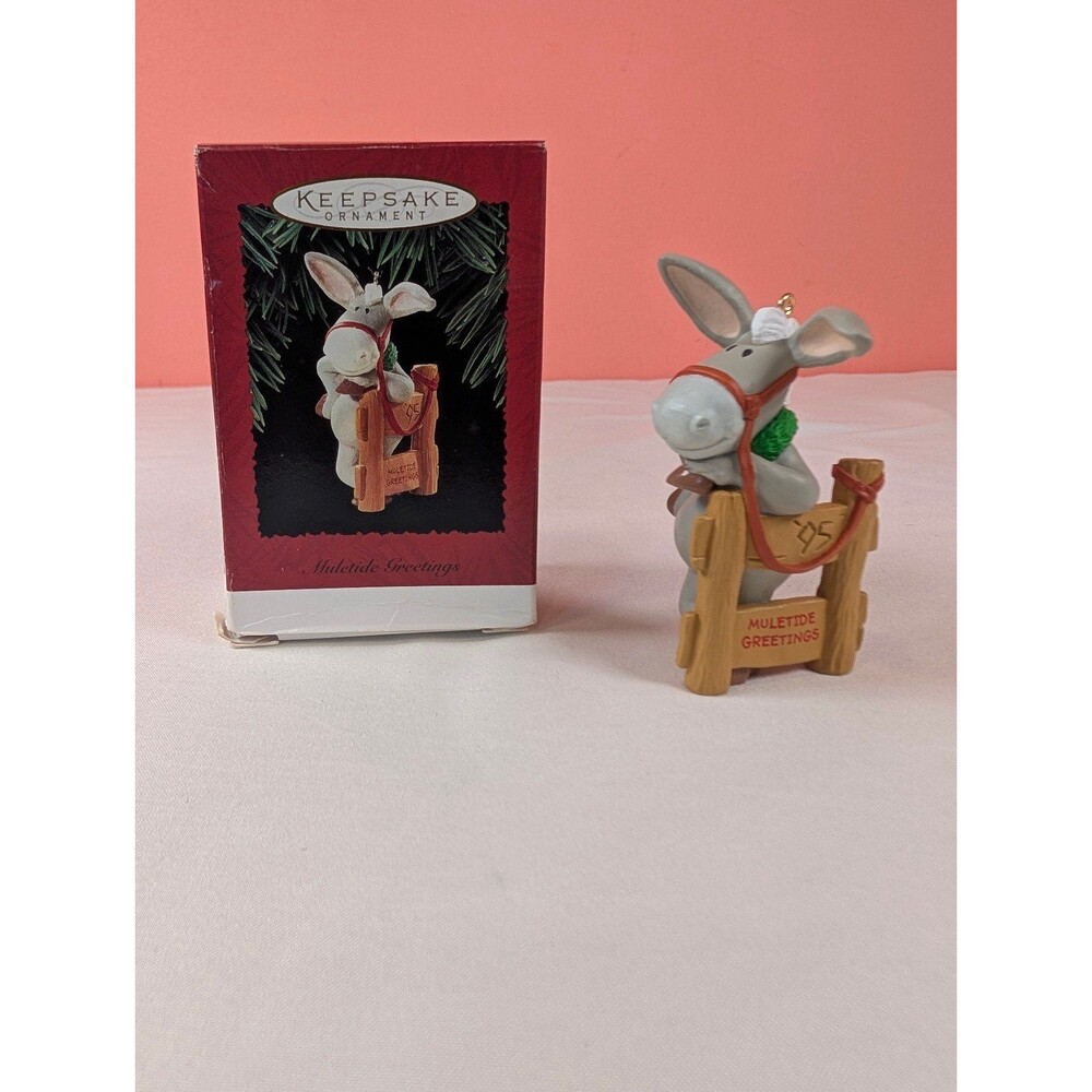 Vintage Hallmark Keepsake Christmas Ornament Muletide Greetings Donkey 1995